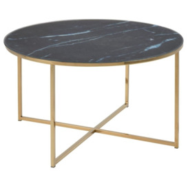 Alisma Black Marquina Marble Effect Top and Gold Round Coffee Table - thumbnail 3