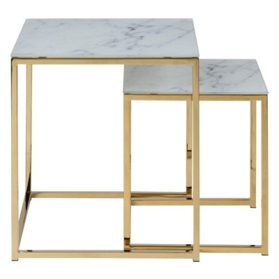 Apison White Marble Effect Top and Gold Nest of 2 Tables - image 1