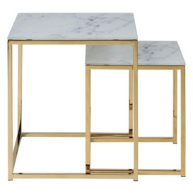 Apison White Marble Effect Top and Gold Nest of 2 Tables - thumbnail 1
