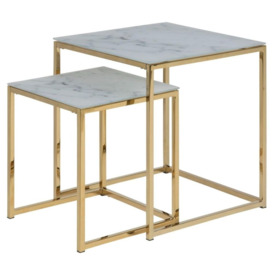 Apison White Marble Effect Top and Gold Nest of 2 Tables - thumbnail 2