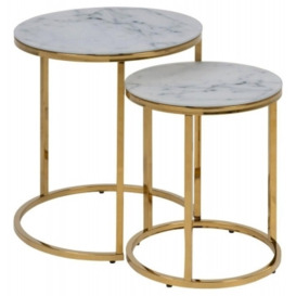 Apison White Marble Effect Top and Gold Nest of 2 Tables - thumbnail 1
