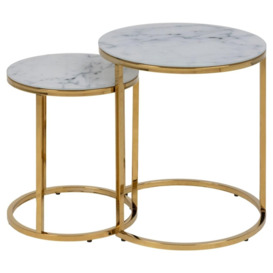 Apison White Marble Effect Top and Gold Nest of 2 Tables - thumbnail 3
