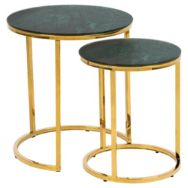 Apison Green Juniper Marble Effect Top and Gold Nest of 2 Tables