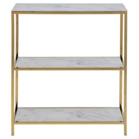 Apison White Marble Effect and Gold Small Bookcase - thumbnail 1