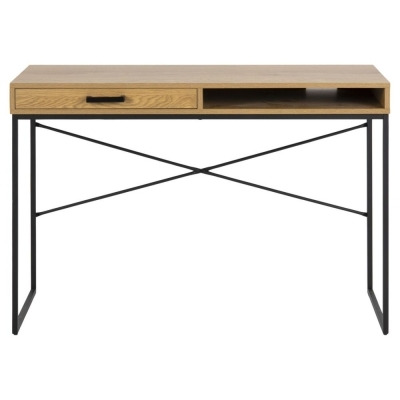 Salvo 1 Drawer Office Desk with Open Compartment - Comes in Wild Oak and Black Melamine Top Options - image 1