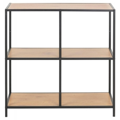 Salvo Oak and Black Metal Bookcase with 2 Shelves - image 1