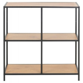 Salvo Oak and Black Metal Bookcase with 2 Shelves - thumbnail 1