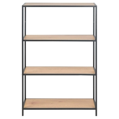 Salvo Oak and Black Metal Low Bookcase with 3 Shelves - image 1