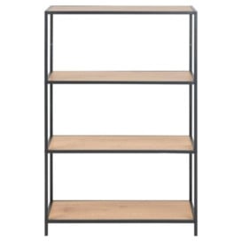 Salvo Oak and Black Metal Low Bookcase with 3 Shelves - thumbnail 1