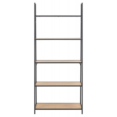 Salvo Oak and Black Metal Low Bookcase with 5 Shelves - image 1