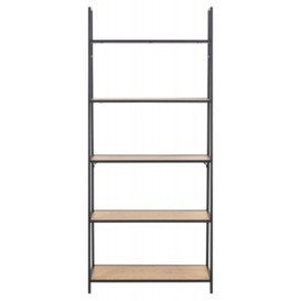 Salvo Oak and Black Metal Low Bookcase with 5 Shelves - thumbnail 1
