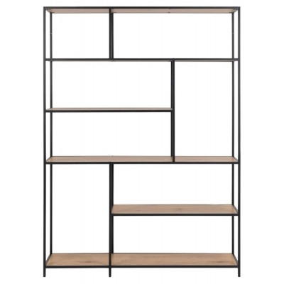 Salvo Oak and Black Metal Bookcase with 5 Shelves - image 1