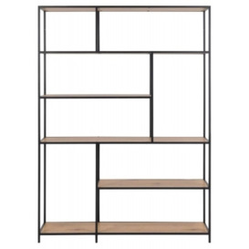 Salvo Oak and Black Metal Bookcase with 5 Shelves - thumbnail 1
