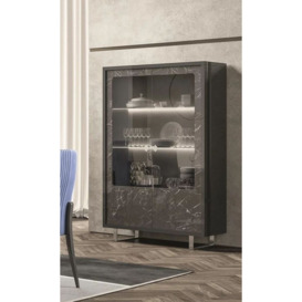 Carvelle Glossy Grey Marble Effect 2 Door Italian Display Cabinet with LED Light - thumbnail 2
