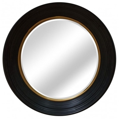 Black and Gold Round Convex Mirror - 64.5cm x 64.5cm