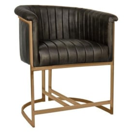 Antrim Dark Grey Leather and Gold Dining Chair - (Sold in Pairs)