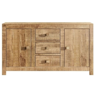 Dakota Mango Wood Sideboard, Indian Light Natural Rustic Finish, 135cm Medium Cabinet - 2 Door with 3 Drawers - image 1