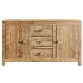 Dakota Mango Wood Sideboard, Indian Light Natural Rustic Finish, 135cm Medium Cabinet - 2 Door with 3 Drawers - thumbnail 1
