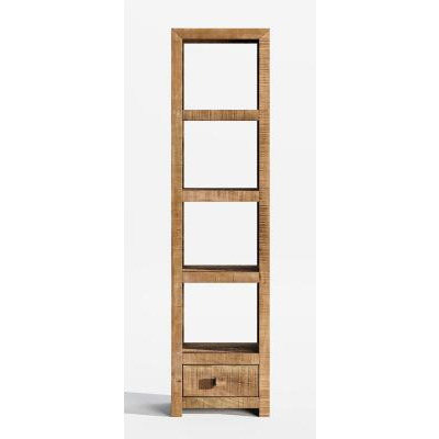 Dakota Mango Wood Tall Bookcase, Indian Light Natural Rustic Finish - 3 Shelves and 3 Drawer Bottom Storage - image 1