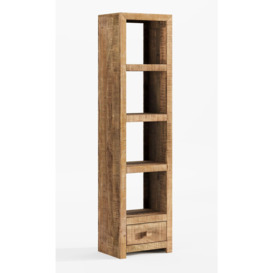Dakota Mango Wood Tall Bookcase, Indian Light Natural Rustic Finish - 3 Shelves and 3 Drawer Bottom Storage - thumbnail 2