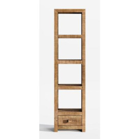 Dakota Mango Wood Tall Bookcase, Indian Light Natural Rustic Finish - 3 Shelves and 3 Drawer Bottom Storage - thumbnail 1