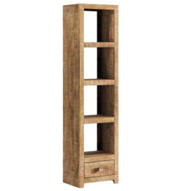 Dakota Mango Wood Tall Bookcase, Indian Light Natural Rustic Finish - 3 Shelves and 3 Drawer Bottom Storage - thumbnail 2