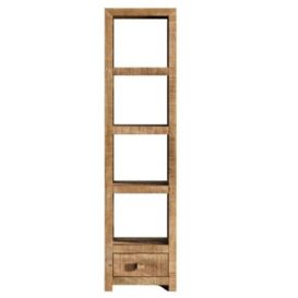 Dakota Mango Wood Tall Bookcase, Indian Light Natural Rustic Finish - 3 Shelves and 3 Drawer Bottom Storage