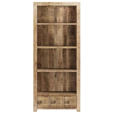 Dakota Mango Wood Narrow Bookshelf, Indian Light Natural Rustic Finish, 1 Drawer Bottom Storage Shelving Unit - Open Display Unit - image 1