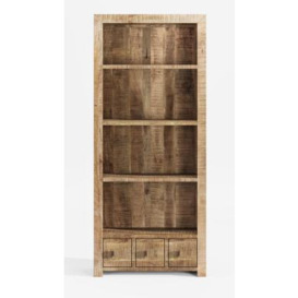 Dakota Mango Wood Narrow Bookshelf, Indian Light Natural Rustic Finish, 1 Drawer Bottom Storage Shelving Unit - Open Display Unit