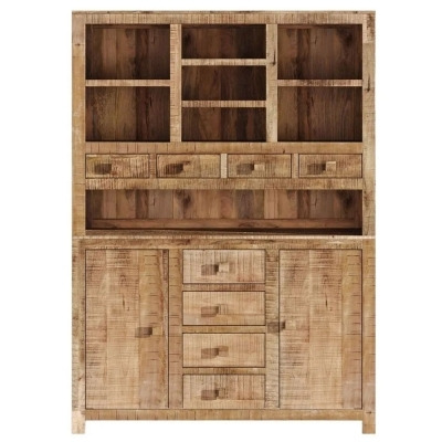 Dakota Mango Wood Buffet Hutch, Indian Light Natural Rustic Finish, Large Kitchen Display Cabinet - Dresser Unit - image 1