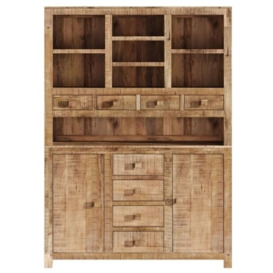 Dakota Mango Wood Buffet Hutch, Indian Light Natural Rustic Finish, Large Kitchen Display Cabinet - Dresser Unit - thumbnail 1
