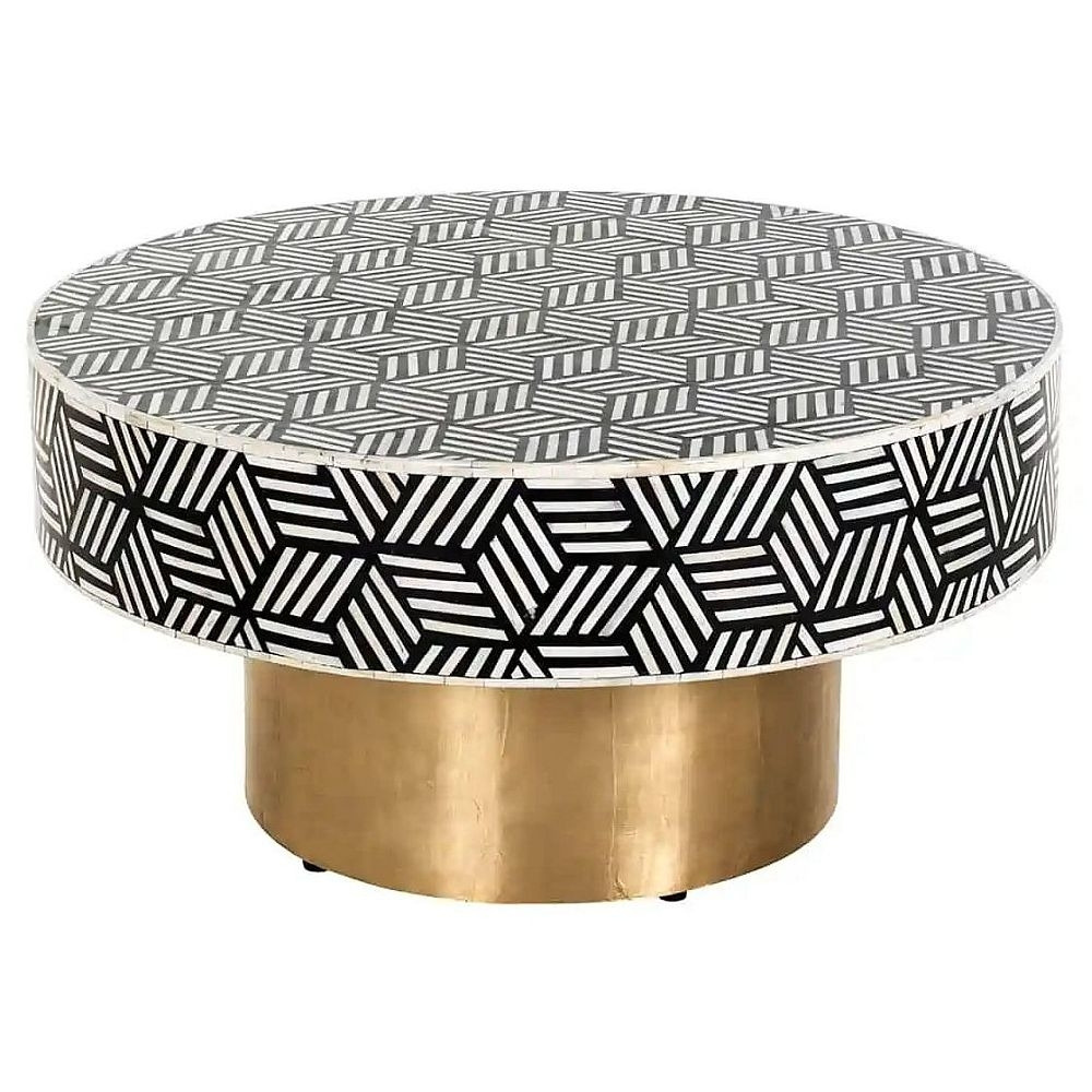 Bliss Bone Inlay Round Coffee Table with Brass Metal Base - image 1