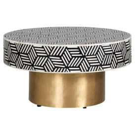 Bliss Bone Inlay Round Coffee Table with Brass Metal Base - thumbnail 3