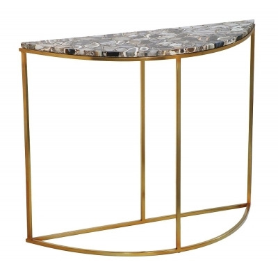 Agate Natural Stone Half Moon Console Table with Gold Metal Frame - image 1