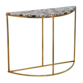 Agate Natural Stone Half Moon Console Table with Gold Metal Frame