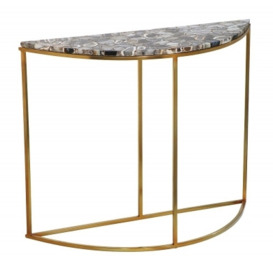 Agate Natural Stone Half Moon Console Table with Gold Metal Frame - thumbnail 1