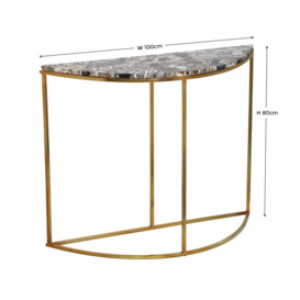Agate Natural Stone Half Moon Console Table with Gold Metal Frame - thumbnail 2