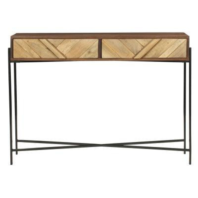 Rennes Chevron 2 Drawer Console Table - Rustic Mango Wood - image 1