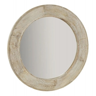Clearance - Sahara Carved Round Mirror in White Washed Finished Mango Wood - image 1