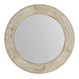 Clearance - Sahara Carved Round Mirror in White Washed Finished Mango Wood - thumbnail 2