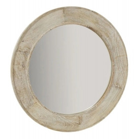 Clearance - Sahara Carved Round Mirror in White Washed Finished Mango Wood - thumbnail 1