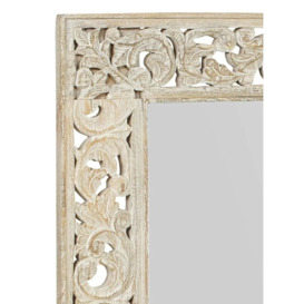 Mumbai Carved Rectangular Mirror in White Washed Finished Mango Wood - thumbnail 3