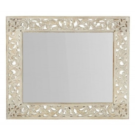 Mumbai Carved Rectangular Mirror in White Washed Finished Mango Wood - thumbnail 1