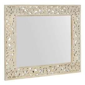 Mumbai Carved Rectangular Mirror in White Washed Finished Mango Wood - thumbnail 2