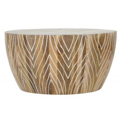 Clearance - Sahara Carved Drum Coffee Table in White Washed Finished Mango Wood - image 1