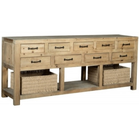 Langley Reclaimed Pine 8 Drawers and 2 Baskets Extra Large Sideboard - thumbnail 1