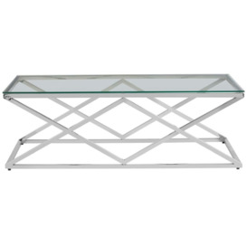 Kyra Glass Top and Silver Inverted Prism Base Coffee Table