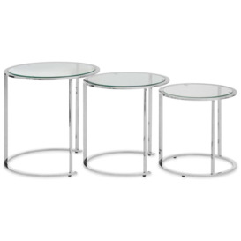 Kelley Glass Top and Silver Round Nest of Table (Set of 3)