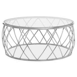 Avah Clear Glass Top Round Coffee Table with Chrome Base