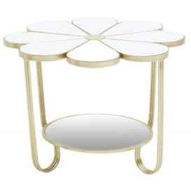 Jordan White Petal Flower Shape Side Table with Gold Frame